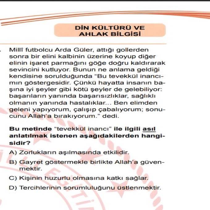 Arda Güler Din Kültürü ve Ahlak Bilgisi'nde çıktı 7